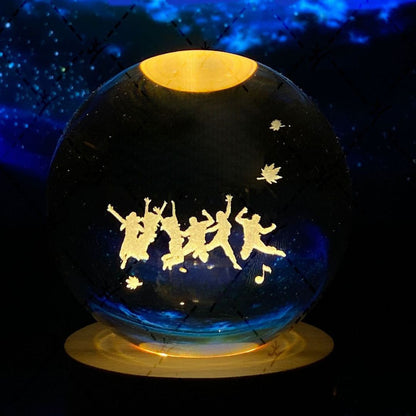 Illuminated Crystal Ball Night Light with Natural Wood Base – Warm White LED for Relaxation and Meditation 40