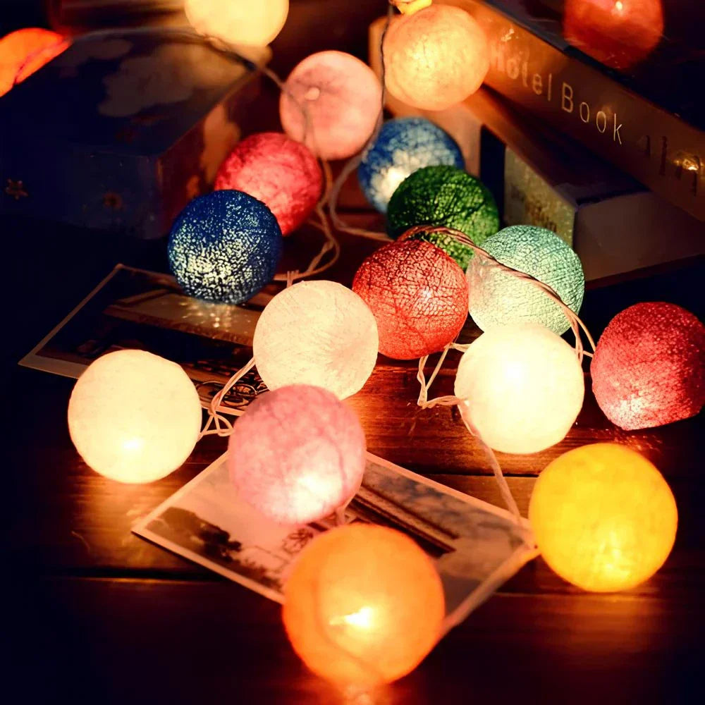 Cotton Ball String Lights – Soft Warm Lighting for Home Décor, USB or Battery Operated 10
