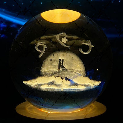 Illuminated Crystal Ball Night Light with Natural Wood Base – Warm White LED for Relaxation and Meditation 45