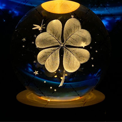 Illuminated Crystal Ball Night Light with Natural Wood Base – Warm White LED for Relaxation and Meditation 48