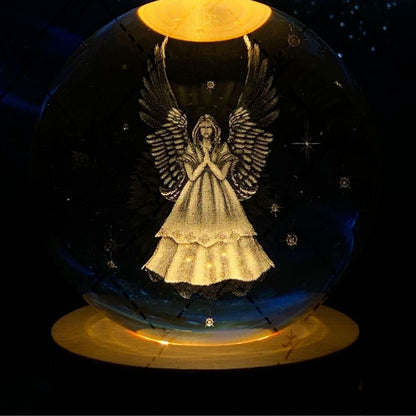 Illuminated Crystal Ball Night Light with Natural Wood Base – Warm White LED for Relaxation and Meditation 49