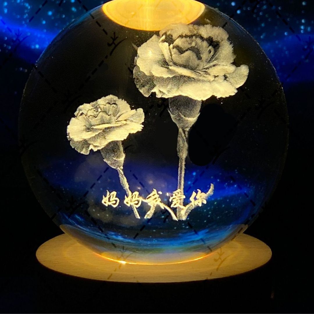 Illuminated Crystal Ball Night Light with Natural Wood Base – Warm White LED for Relaxation and Meditation 51