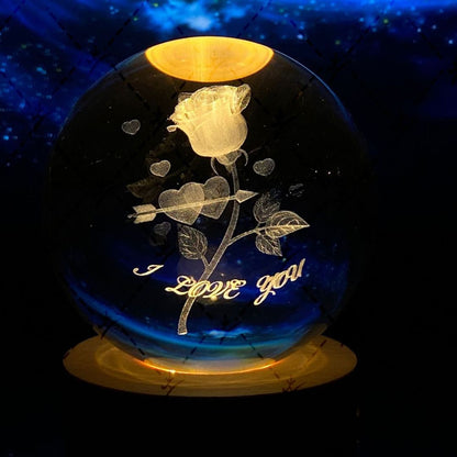 Illuminated Crystal Ball Night Light with Natural Wood Base – Warm White LED for Relaxation and Meditation 35