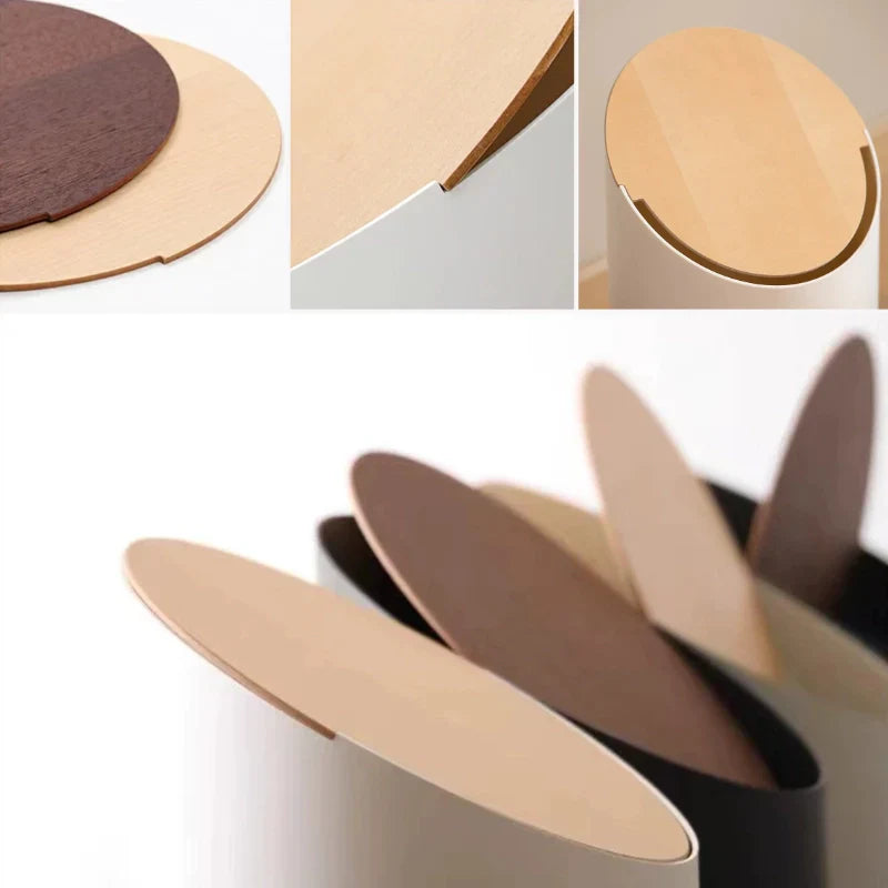Minimalist Swing Trash Can with Wooden Lid – 9L Japandi Design for Home and Office 4