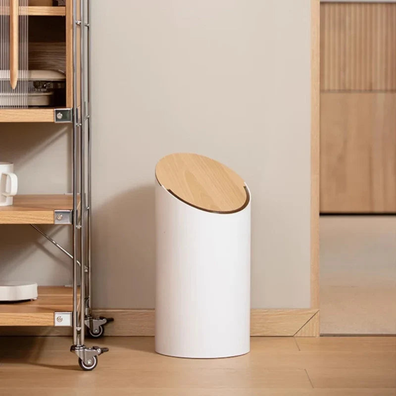 Minimalist Swing Trash Can with Wooden Lid – 9L Japandi Design for Home and Office 5