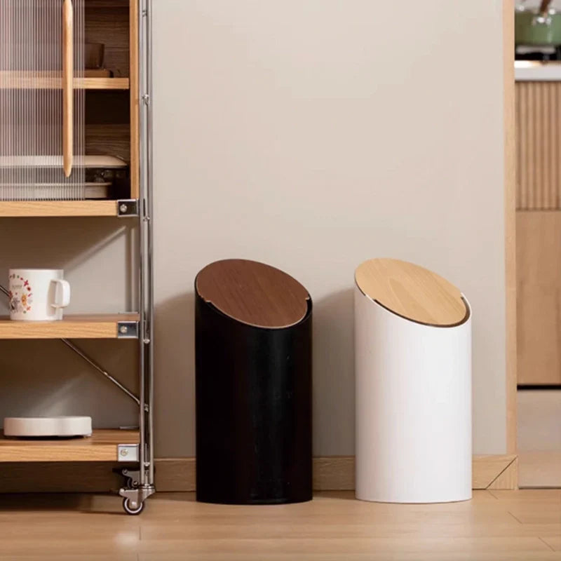 Minimalist Swing Trash Can with Wooden Lid – 9L Japandi Design for Home and Office 6