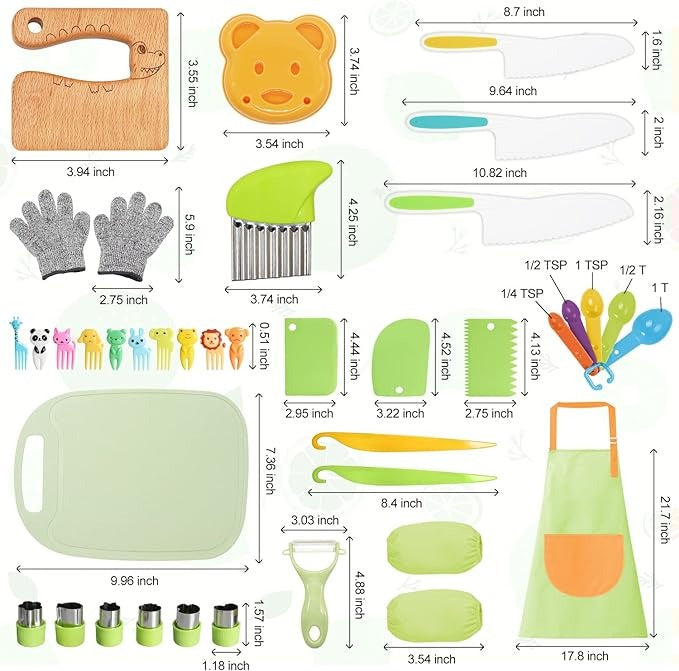 MiniChef Kids Kitchen Playset – Realistic Wooden Cooking Utensils and Food for Creative Role Play 14