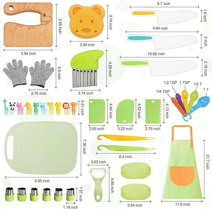 MiniChef Kids Kitchen Playset – Realistic Wooden Cooking Utensils and Food for Creative Role Play 14