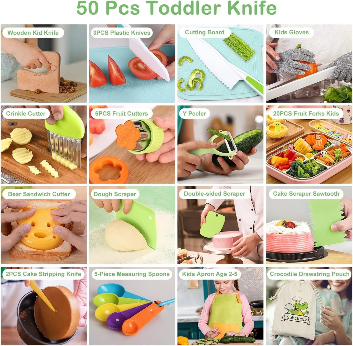 MiniChef Kids Kitchen Playset – Realistic Wooden Cooking Utensils and Food for Creative Role Play 16