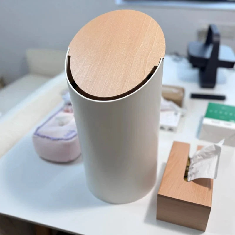 Minimalist Swing Trash Can with Wooden Lid – 9L Japandi Design for Home and Office 8