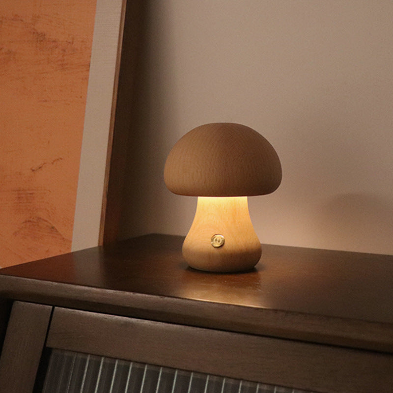 Wireless LED Mushroom Table Lamp – Unique Wooden Design for Cozy Ambiance 2