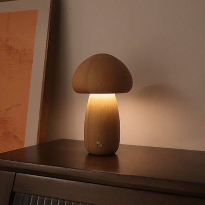 Wireless LED Mushroom Table Lamp – Unique Wooden Design for Cozy Ambiance 8