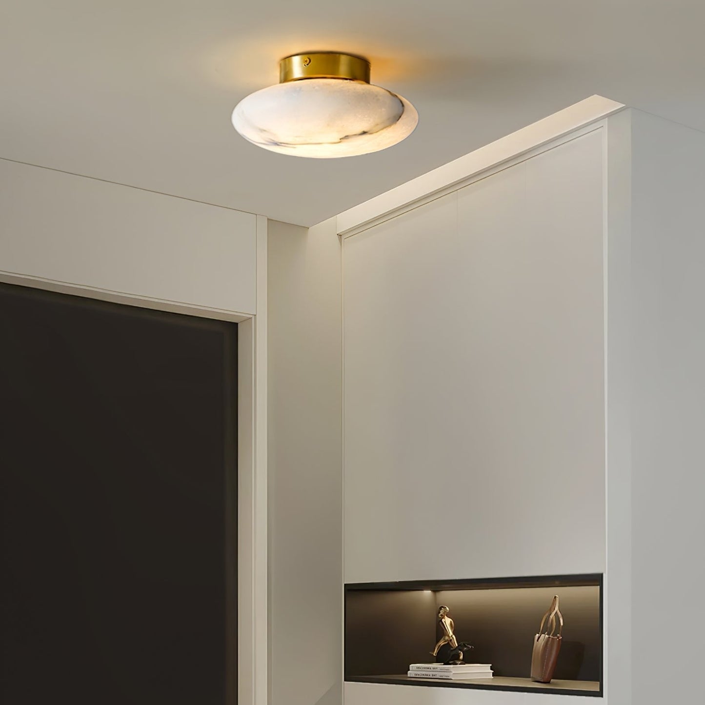 Elegant Oval Alabaster LED Ceiling Light with Brass and Metal Base – 3000K Warm White Lighting 11