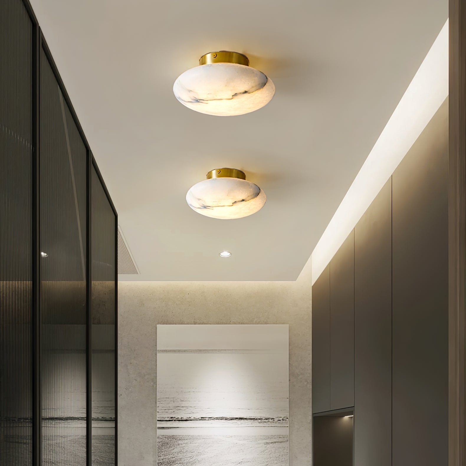 Elegant Oval Alabaster LED Ceiling Light with Brass and Metal Base – 3000K Warm White Lighting 4