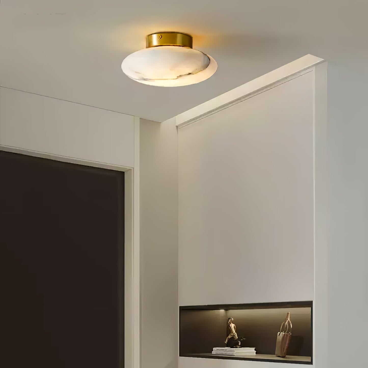 Elegant Oval Alabaster LED Ceiling Light with Brass and Metal Base – 3000K Warm White Lighting 3