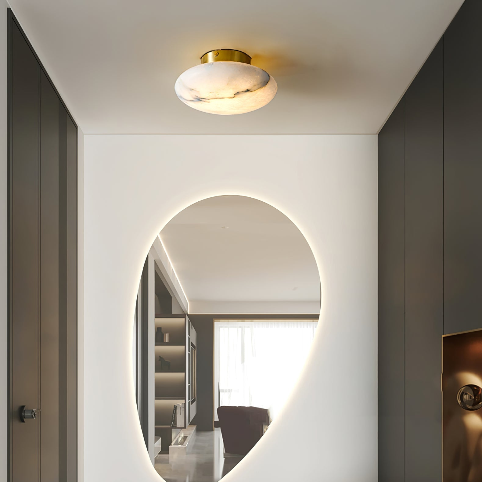 Elegant Oval Alabaster LED Ceiling Light with Brass and Metal Base – 3000K Warm White Lighting 7
