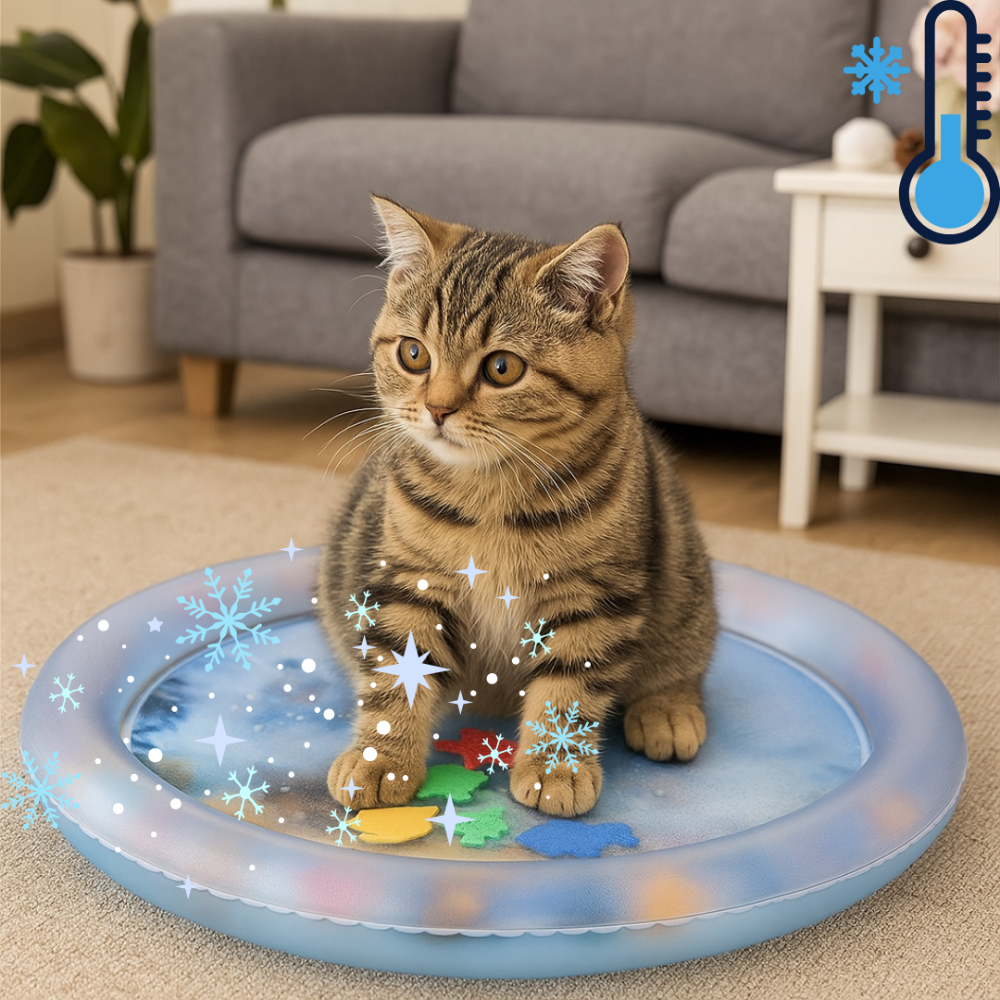 Interactive Cooling Water Mat for Cats – 2-in-1 Play and Chill Surface with Fun Floating Sea Creatures 1