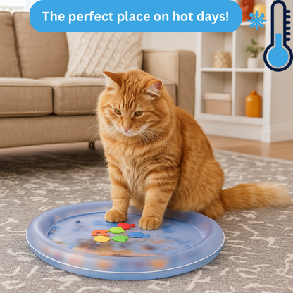Interactive Cooling Water Mat for Cats – 2-in-1 Play and Chill Surface with Fun Floating Sea Creatures 2