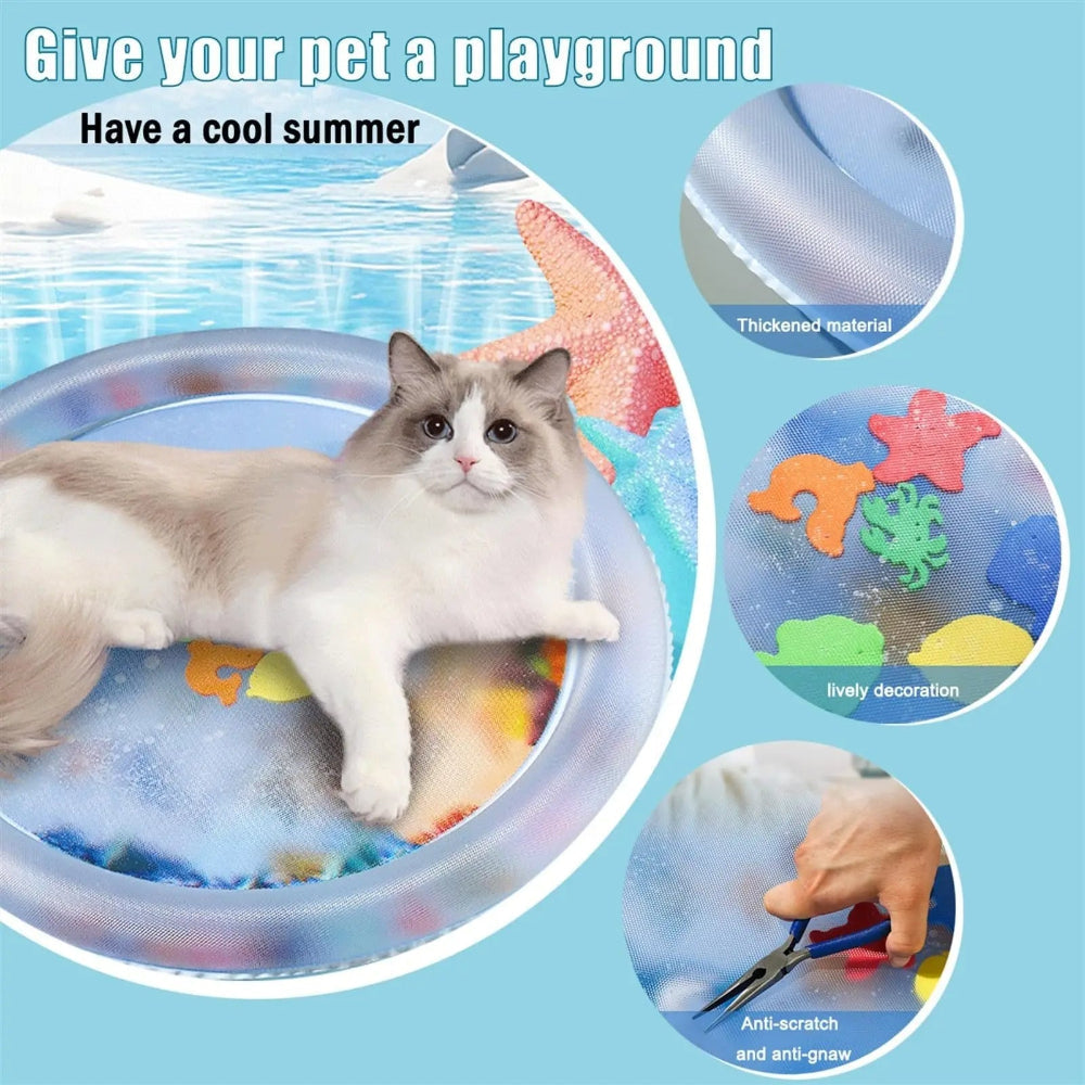 Interactive Cooling Water Mat for Cats – 2-in-1 Play and Chill Surface with Fun Floating Sea Creatures 6
