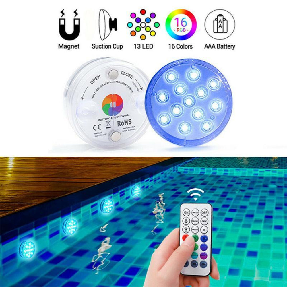 Waterproof LED Pool Light with Remote Control – Magnetic and Suction Mount for Indoor and Outdoor Use 2