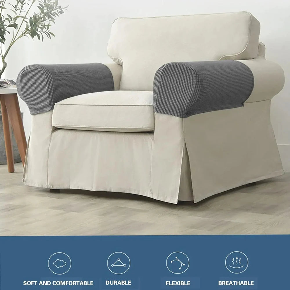 Waterproof Stretch Armrest Covers Set – 2-Piece Jacquard Polyester for Sofas and Chairs 3