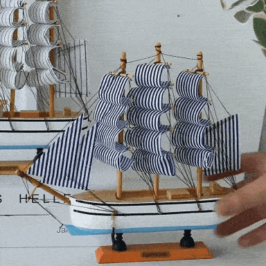 Wooden Sailboat Sculpture with LED Light – Nordic Design Home Decor Accent 2