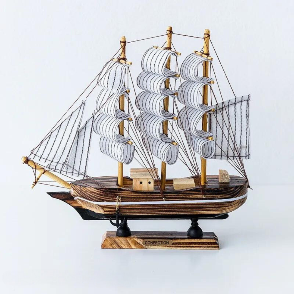 Wooden Sailboat Sculpture with LED Light – Nordic Design Home Decor Accent 5