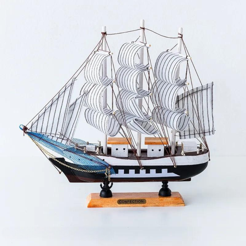 Wooden Sailboat Sculpture with LED Light – Nordic Design Home Decor Accent 6