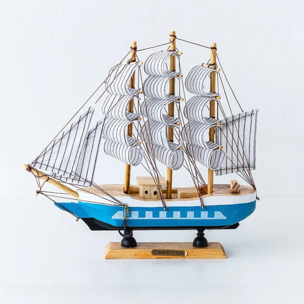 Wooden Sailboat Sculpture with LED Light – Nordic Design Home Decor Accent 7
