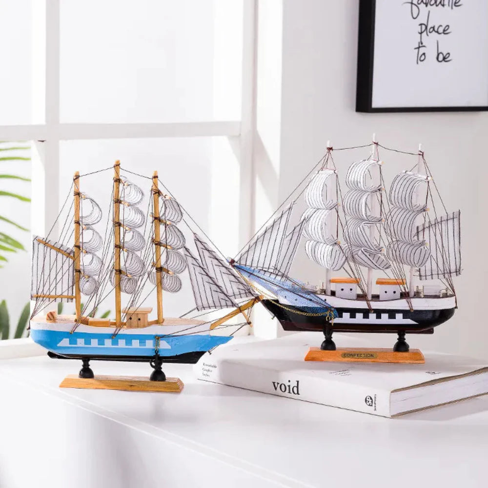 Wooden Sailboat Sculpture with LED Light – Nordic Design Home Decor Accent 8