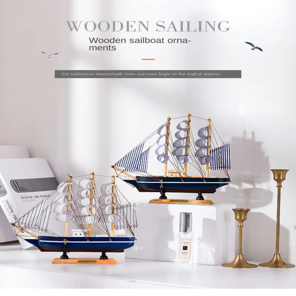Wooden Sailboat Sculpture with LED Light – Nordic Design Home Decor Accent 9