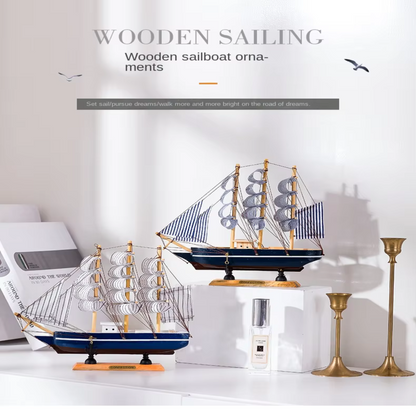 Wooden Sailboat Sculpture with LED Light – Nordic Design Home Decor Accent 9