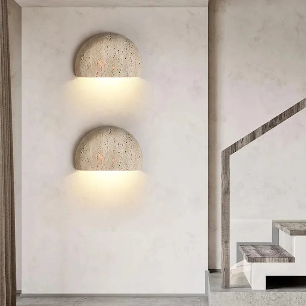 Handcrafted Wabi-Sabi Wall Light in Natural Stone – LED Indoor Lighting Fixture 1