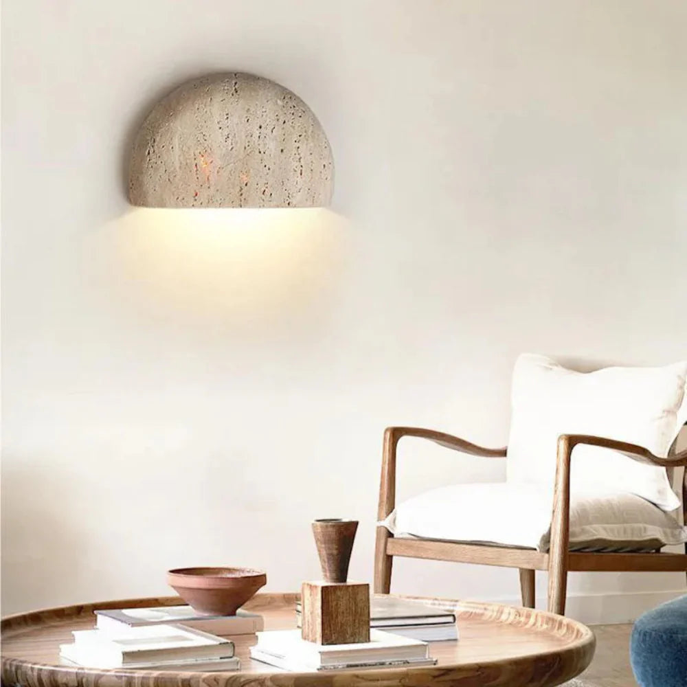 Handcrafted Wabi-Sabi Wall Light in Natural Stone – LED Indoor Lighting Fixture 5