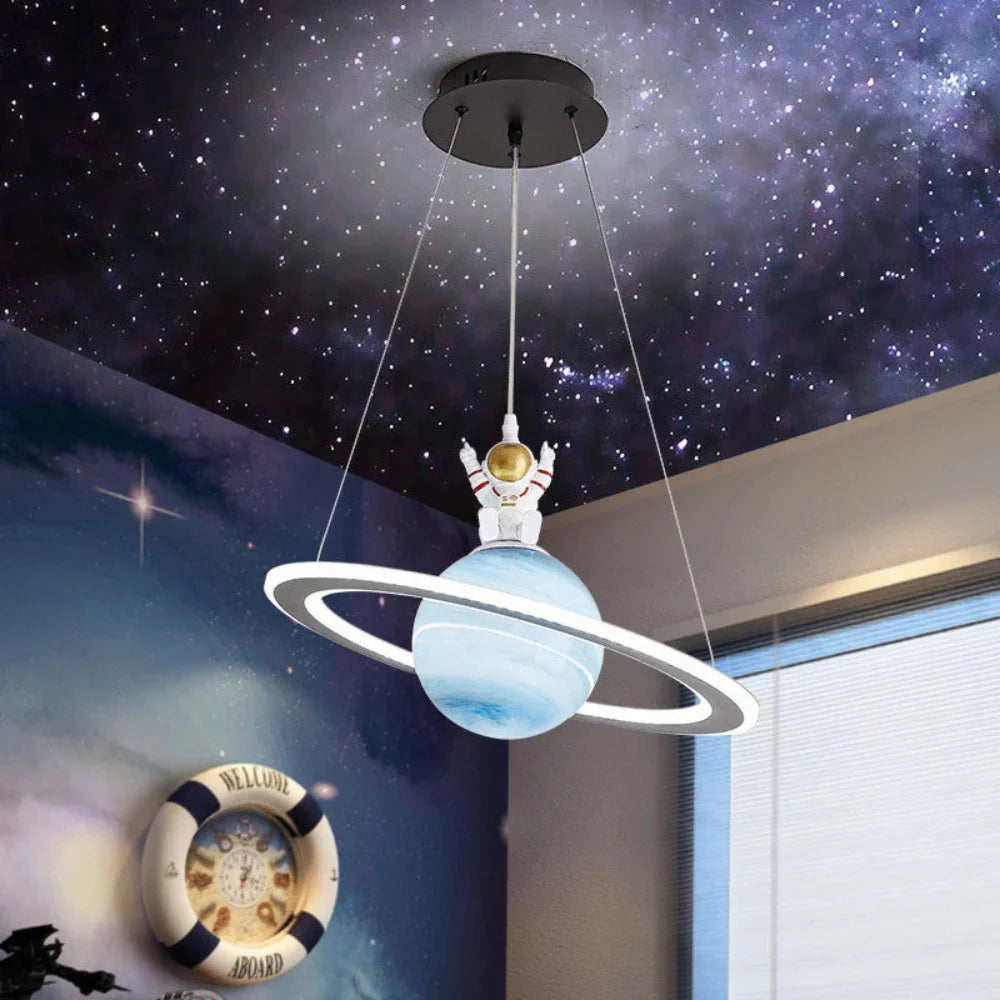 Modern Astronaut Pendant Light - Dimmable Three-Color LED Hanging Light Fixture with Adjustable Cable for Bedroom or Creative Spaces 1