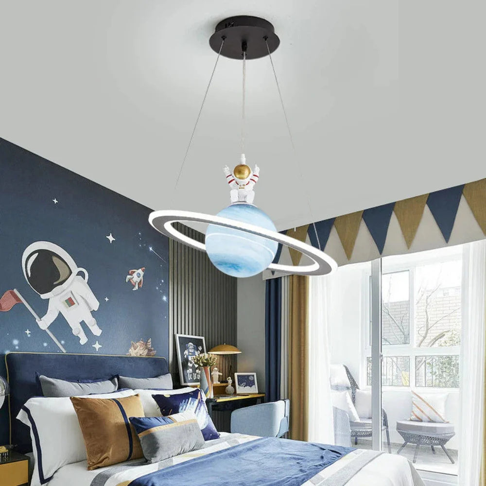 Modern Astronaut Pendant Light - Dimmable Three-Color LED Hanging Light Fixture with Adjustable Cable for Bedroom or Creative Spaces 2
