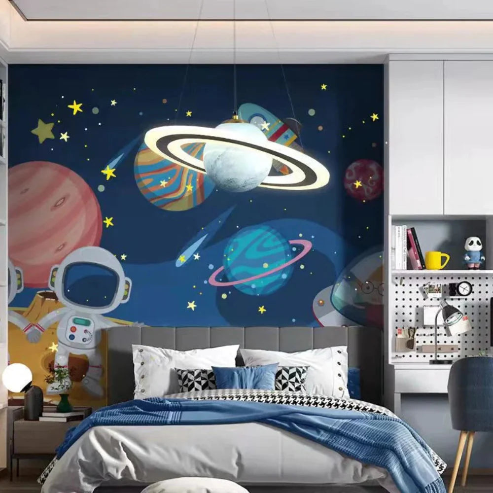 Modern Astronaut Pendant Light - Dimmable Three-Color LED Hanging Light Fixture with Adjustable Cable for Bedroom or Creative Spaces 3