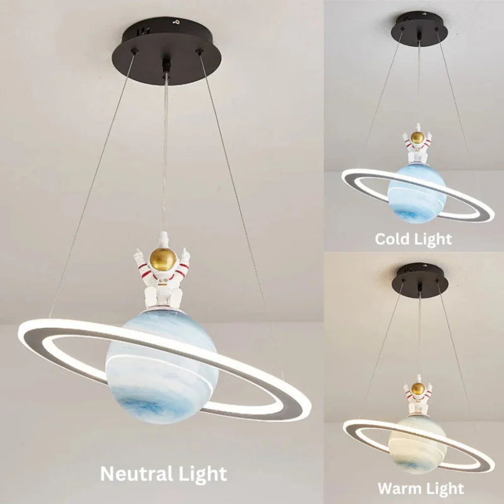 Modern Astronaut Pendant Light - Dimmable Three-Color LED Hanging Light Fixture with Adjustable Cable for Bedroom or Creative Spaces 6