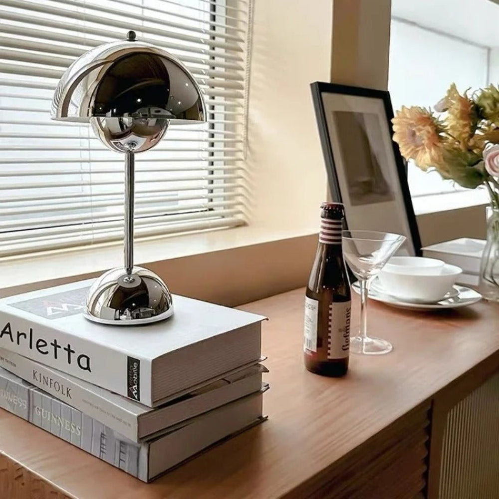 Modern Chrome LED Table Lamp with Touch Dimmer – Cordless and Rechargeable Design for Home and Office 2
