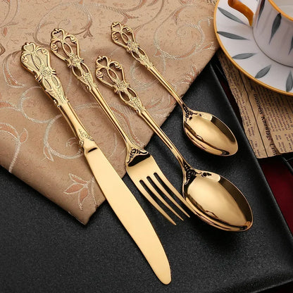 24-Piece Engraved Stainless Steel Cutlery Set for Six – Elegant Gold Finish 3