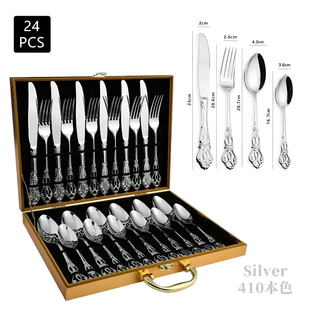 24-Piece Engraved Stainless Steel Cutlery Set for Six – Elegant Gold Finish 4