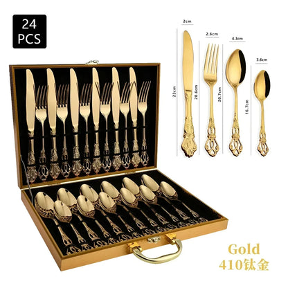 24-Piece Engraved Stainless Steel Cutlery Set for Six – Elegant Gold Finish 5