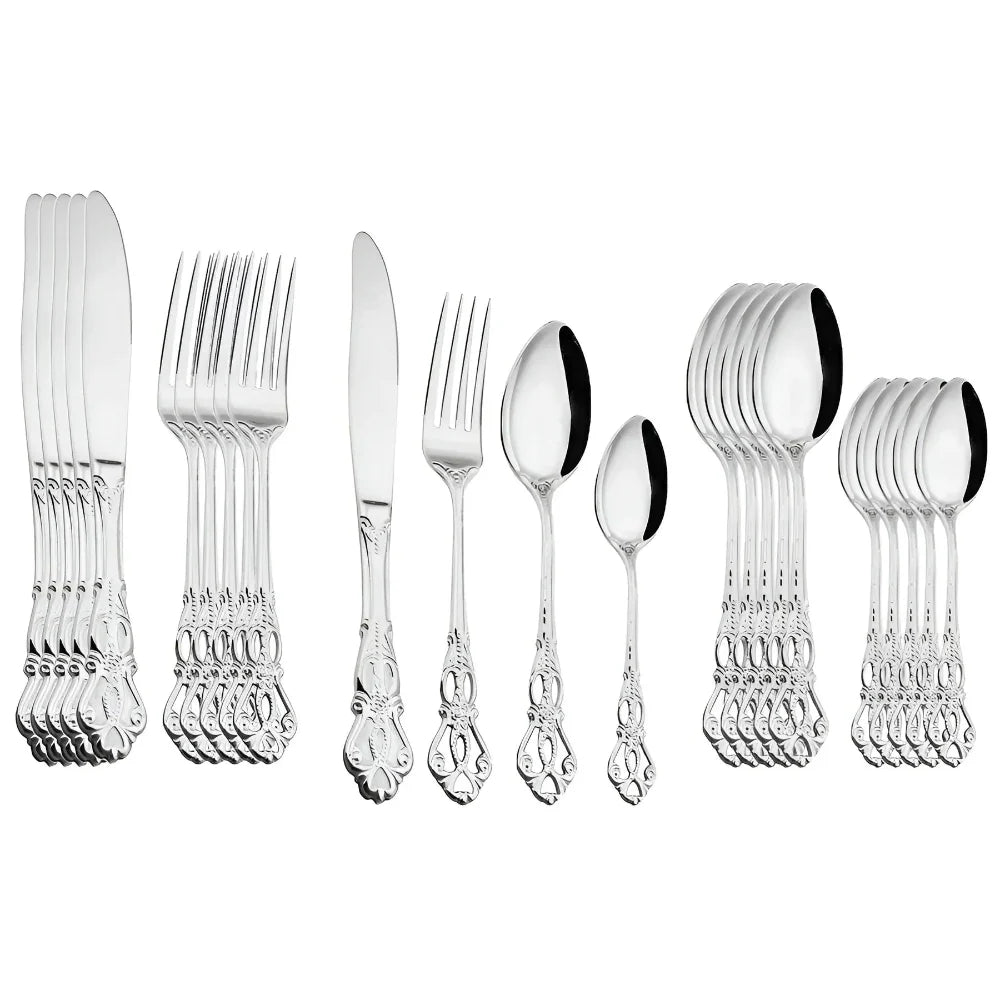 24-Piece Engraved Stainless Steel Cutlery Set for Six – Elegant Gold Finish 6