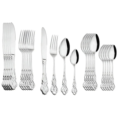 24-Piece Engraved Stainless Steel Cutlery Set for Six – Elegant Gold Finish 6