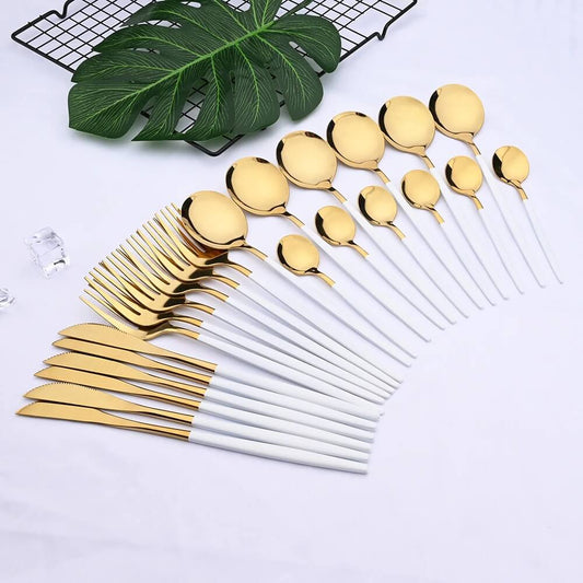 Modern Gold Flatware Set with Matte White Handles – 16-Piece Stainless Steel Cutlery Set 1