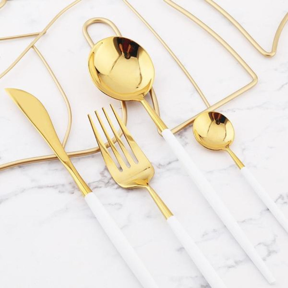 Modern Gold Flatware Set with Matte White Handles – 16-Piece Stainless Steel Cutlery Set 4