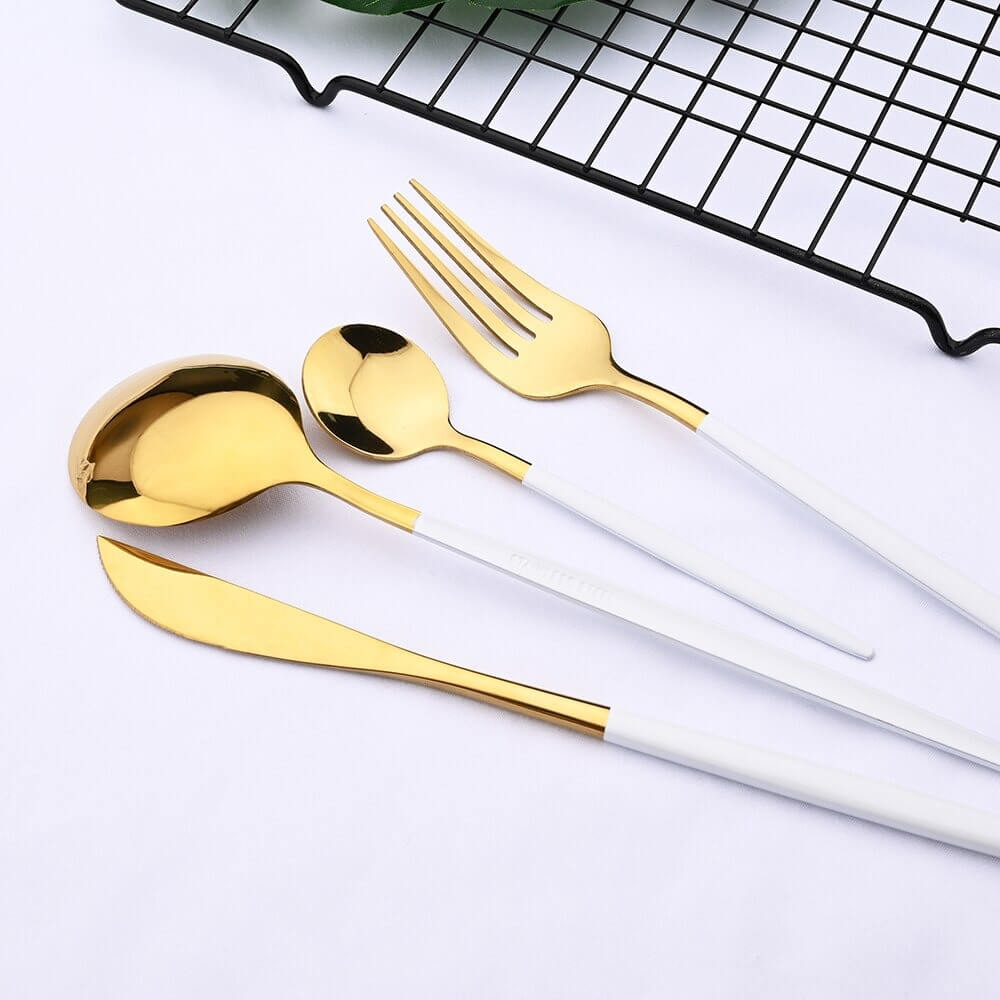 Modern Gold Flatware Set with Matte White Handles – 16-Piece Stainless Steel Cutlery Set 6