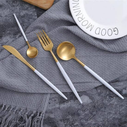Modern Gold Flatware Set with Matte White Handles – 16-Piece Stainless Steel Cutlery Set 7