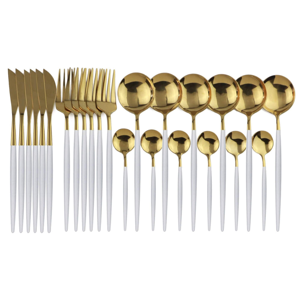 Modern Gold Flatware Set with Matte White Handles – 16-Piece Stainless Steel Cutlery Set 8