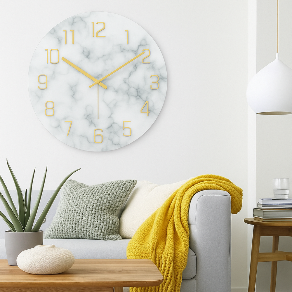 Luxurious Marble-Design Wall Clock – Elegant Home Decor with Easy Read Dial 2